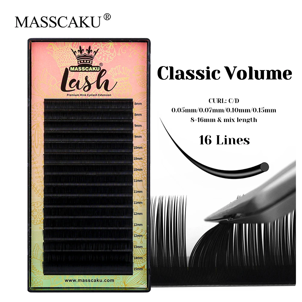 

High Quality MASSCAKU Lightweight Cashmere Regular Eyelash C D Curl Wispy Premium Faux Mink Material Classic Volume Eyelashes