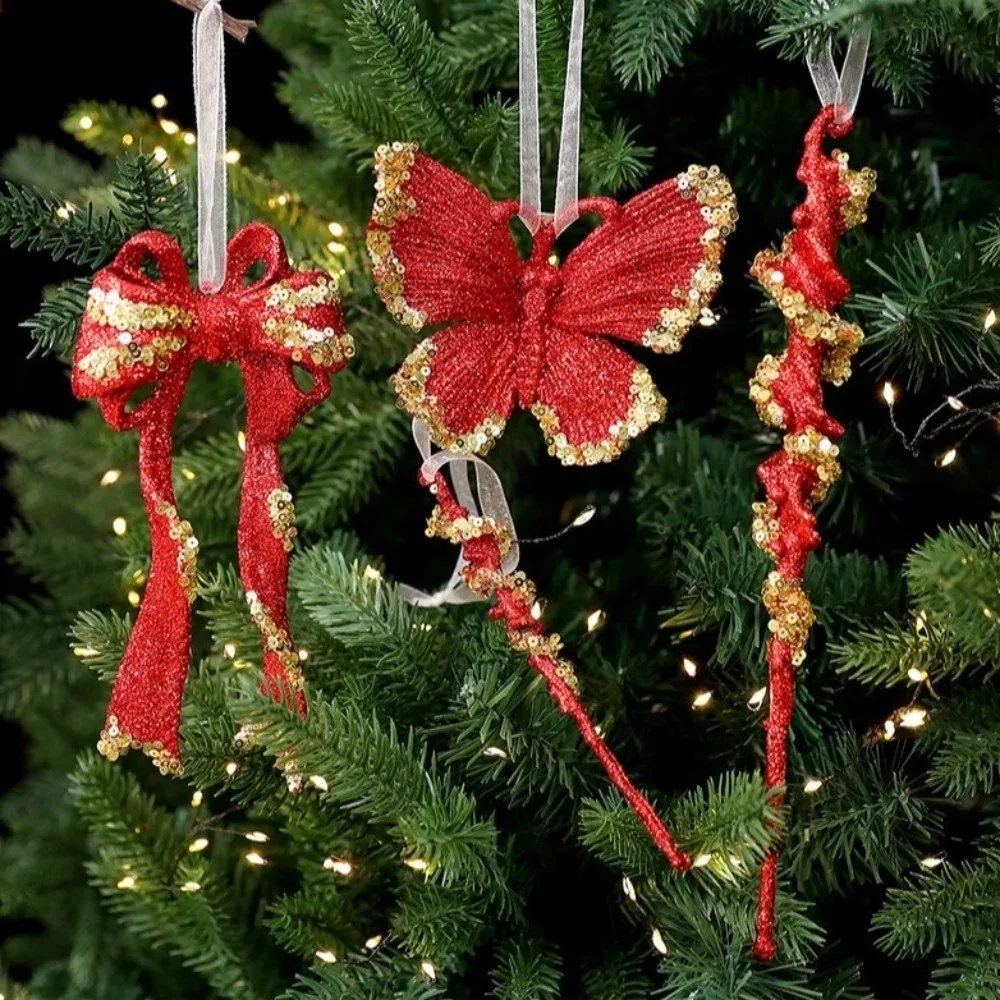 

Gold Sequin Christmas Tree Pendant Butterfly Dragonfly Xmas Tree Pendant Ice Bar Knot Girl Christmas Decorations