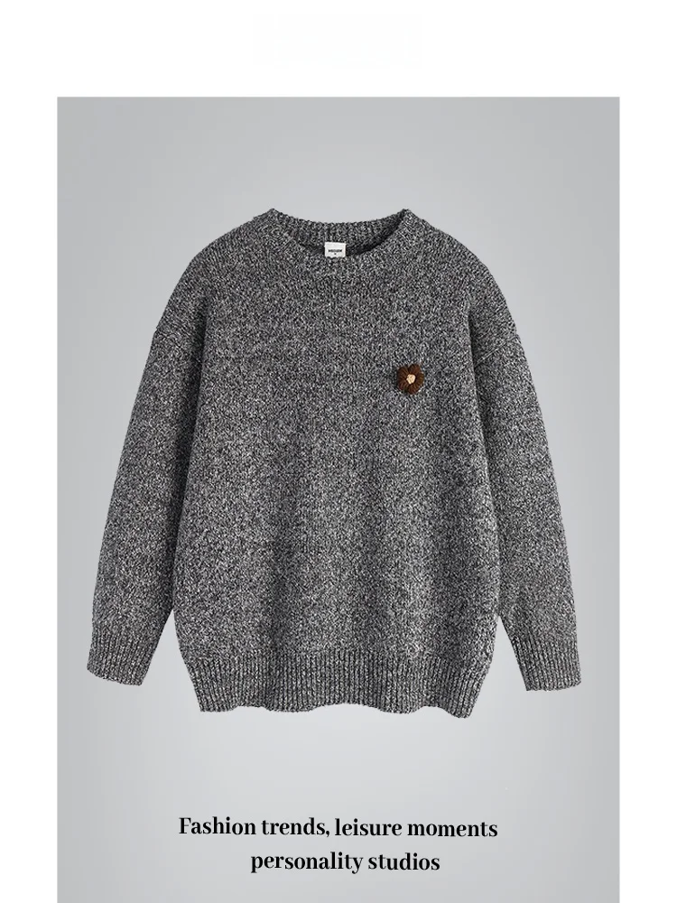 

ANXIE Embroidered Knitwear Sweater Men's Women's High Street Faion Urban Sle Long Sve round Ne Polyester Fiber