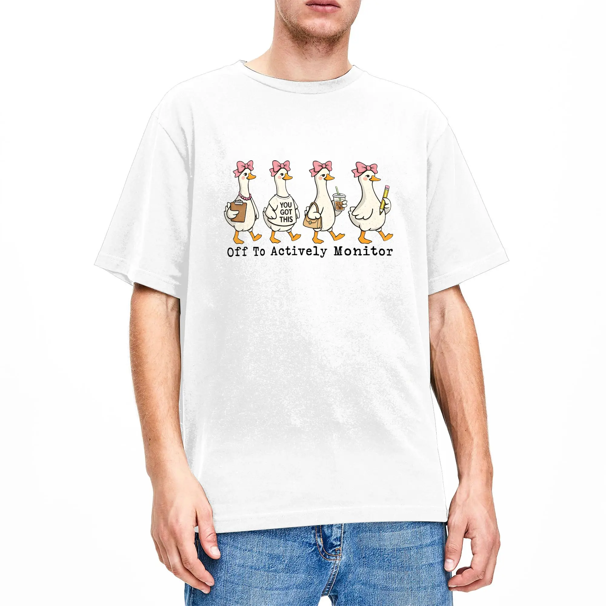 Men's Off to Actively Monitor Teacher Testing Day Goose T Shirts Cotton Clothes Leisure Short Sleeve Tee Shirt Gift T-Shirts