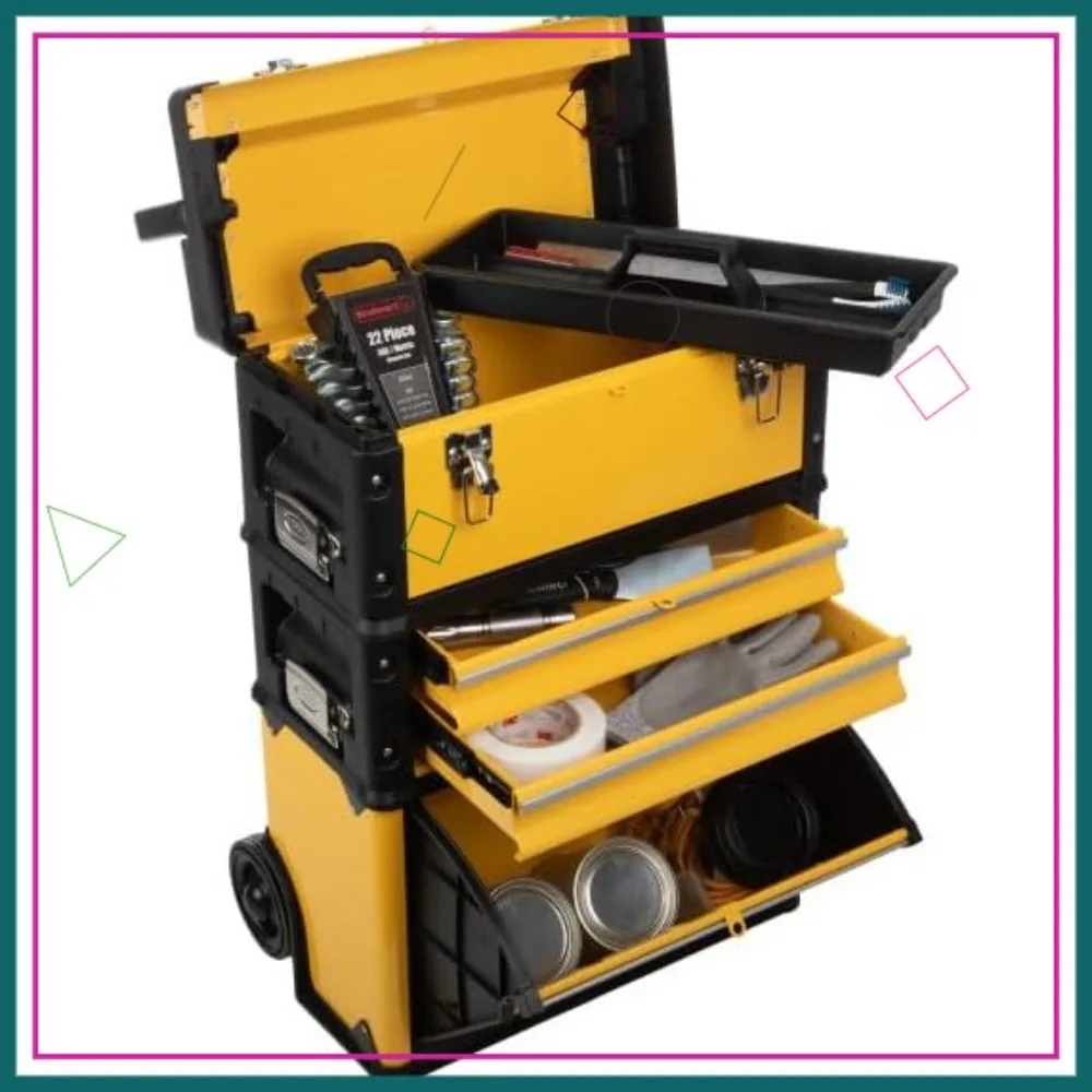 

Переносной инструментальный ящик на колесах, штабелируемый органайзер, металлический ящик для инструментов с выдвижными ящиками для гаража и мастерской