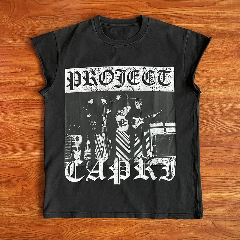 

Мужская летняя футболка-безрукавка Project Capri Roabilly Bla Waed Svel T-irt, приталенный крой, молодежный тренд