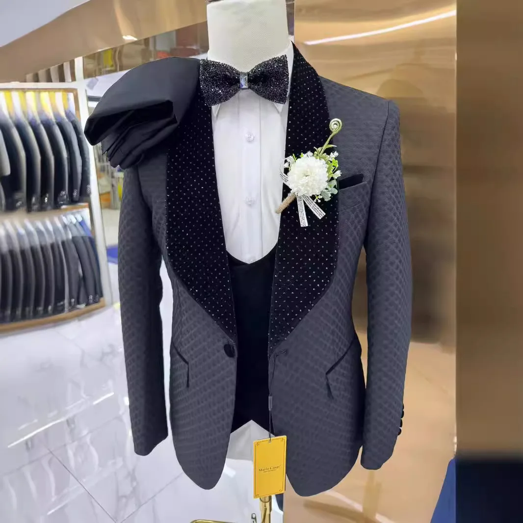 

Man Suit Fine Pressed Diamond Men's Wedding Casual Host Suit 3 Pieces Wedding Suits for Men