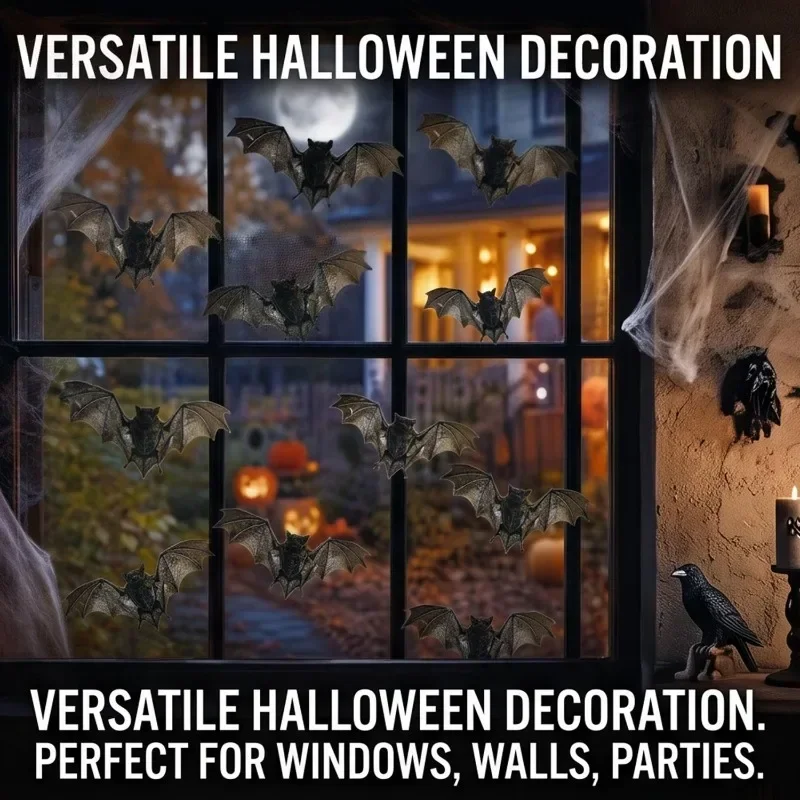 12/36er-Pack 3D-Wandsticker mit fliegenden Fledermäusen, realistische PVC-Halloween-Dekorationen, gruselige Fledermäuse für Fenster, Türen, Zuhause, Partys, gruselige Dekoartikel – Detail 11