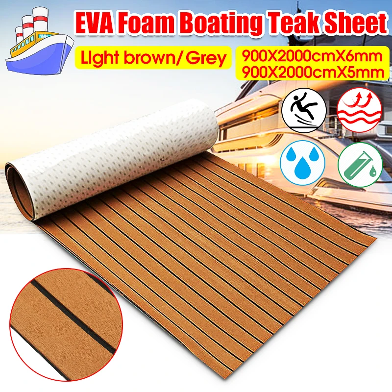 Self-Adhesive Foam Teak Decking EVA Foam Boat Flooring Faux Teak Decking Sheet Accessories Marine Boat Deck Mat 2300x900x6mm