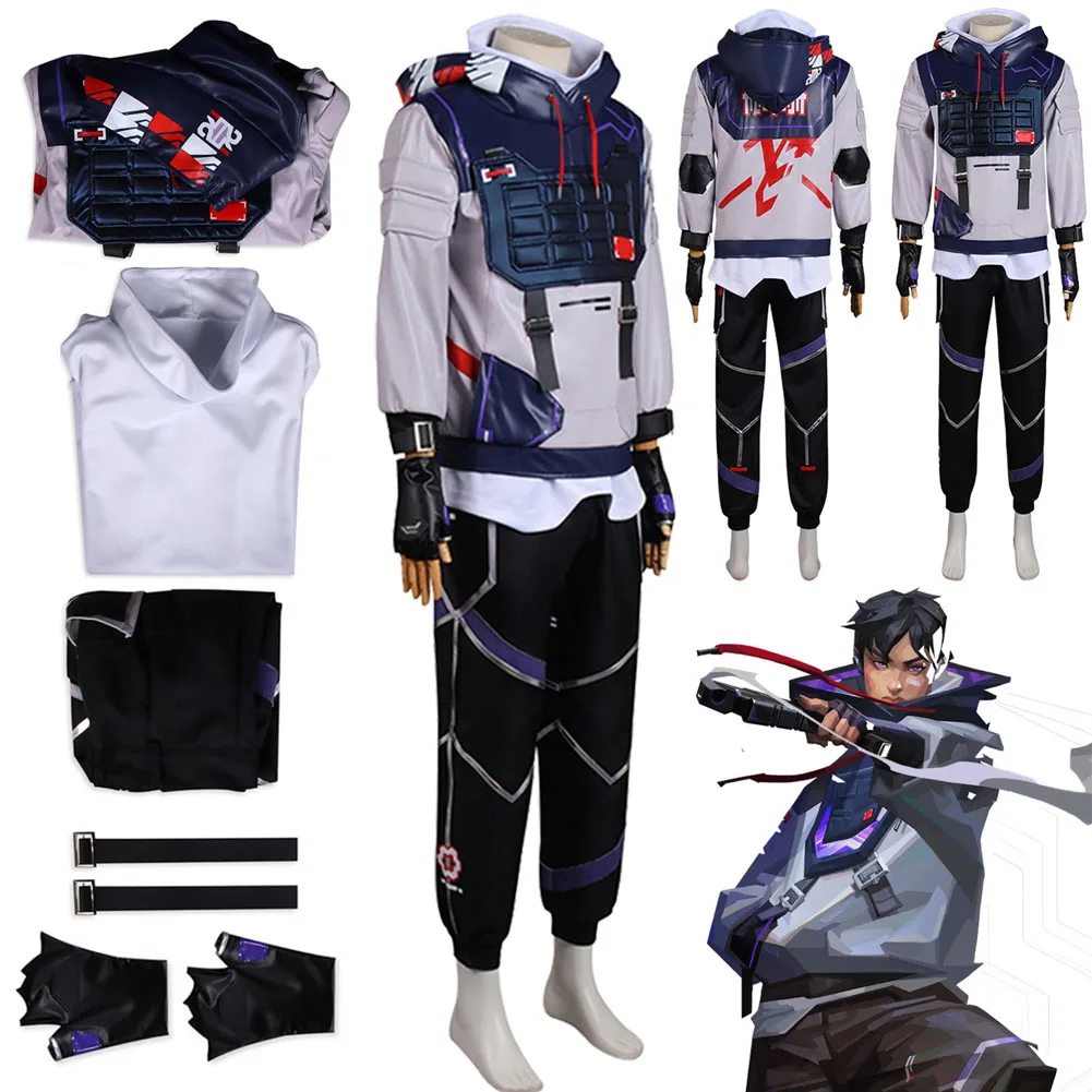 Valorant ISO Cosplay Costume Disguise Adult Men Uniform Set Jacket Pants ISO Roleplay Fantasia Outfit Halloween Carnival Suit