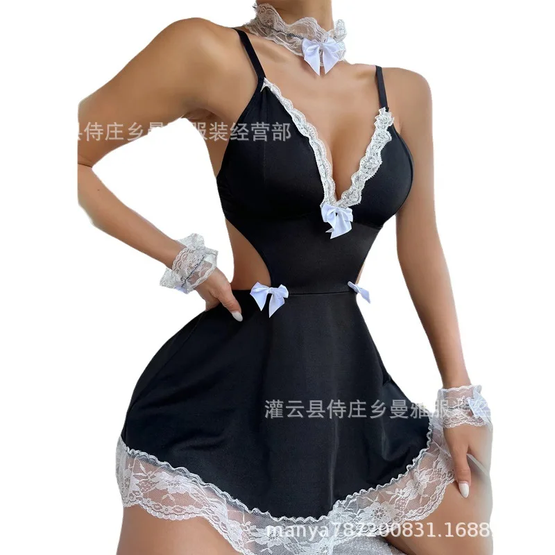 Women‘s Sexy Lingerie French Apron Maid Dress Cosplay Costume Servant Lolita Hot Babydoll Dress Uniform Erotic Role Play Exotic