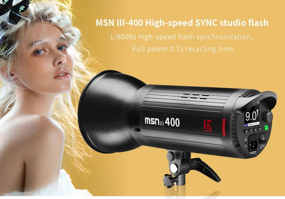 JINBEI MSNIII-400 400Ws High Speed SYNC Studio Strobe Flash GN66 1/19000 Flash Duration Commercial Portrait Continuous Shooting