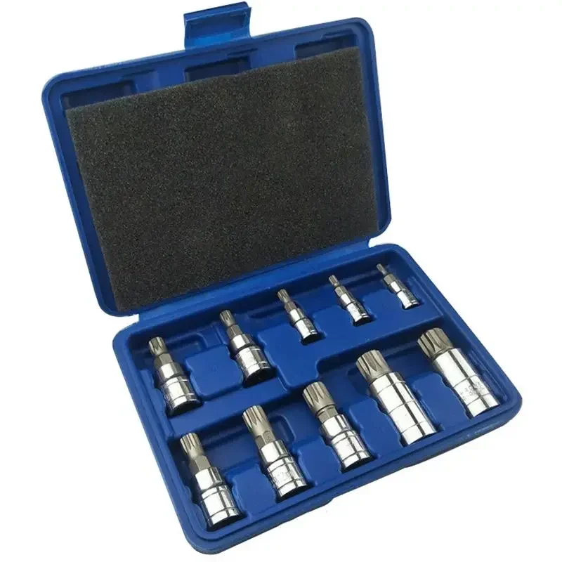 10PCS/Set XZN Tampered Triple Square Spline Bit Socket Driver Set with Storage Box,M4-5-6,M8-9-10-12,M14,M16,18 - CRV puntas