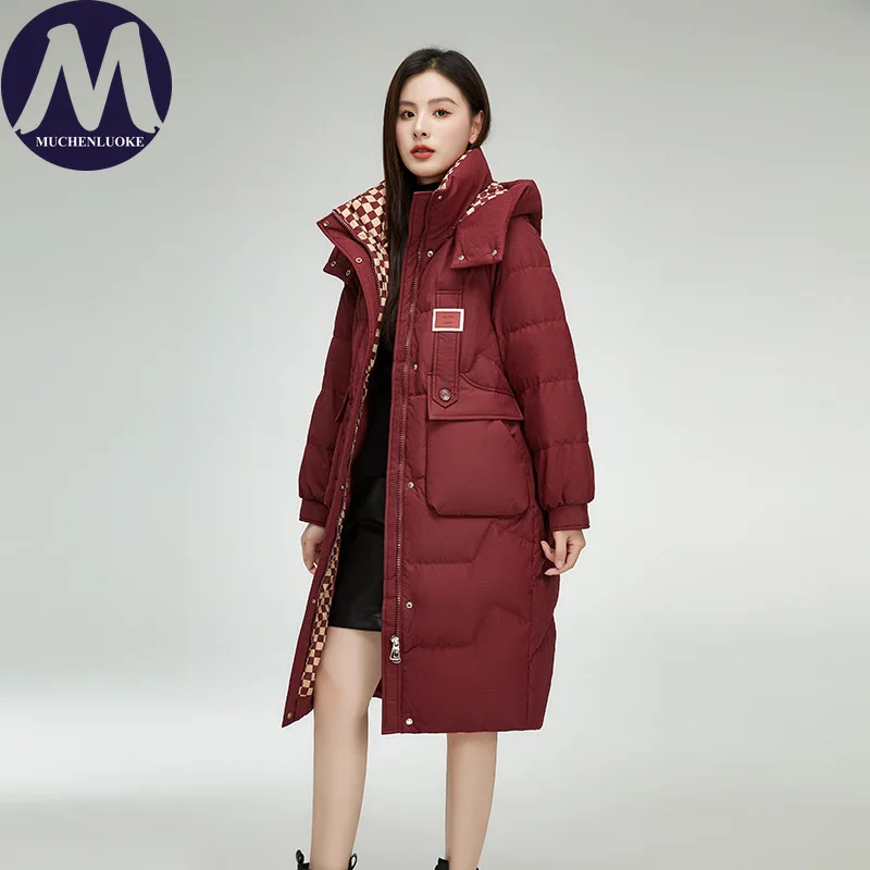 

Winter Jacket for Women 2025 New Elegant Long Sleeve Hood Thick Down Cotton Coat Korean Fashion Casual Loose Keep Warm Parkas