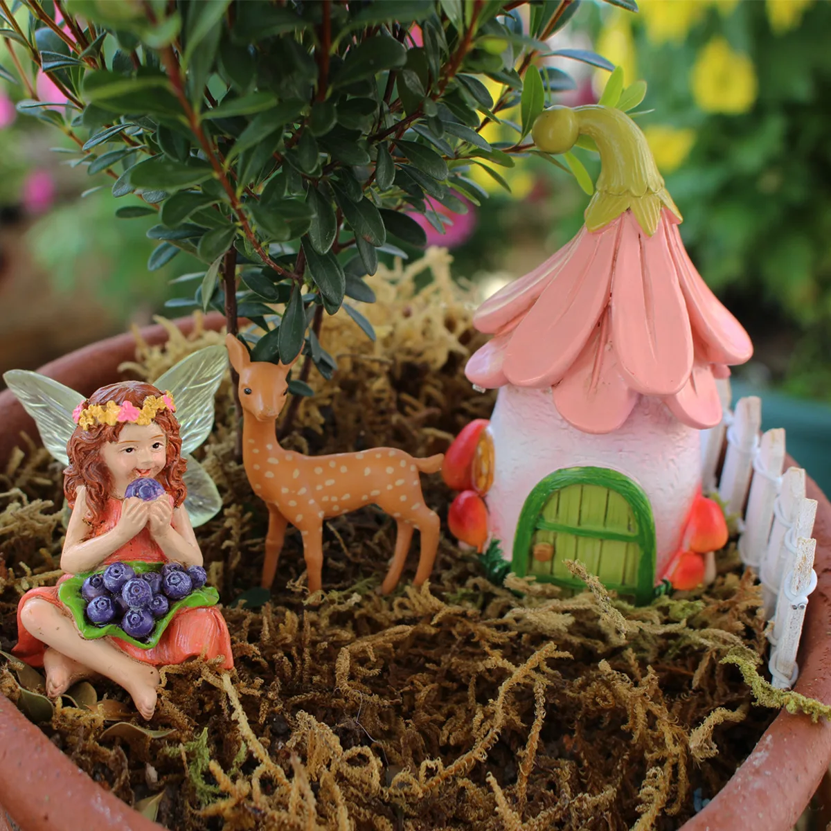 4pcs/set Resin Fairy Garden Figurines - Handmade Outdoor Decor for Patio & Balcony