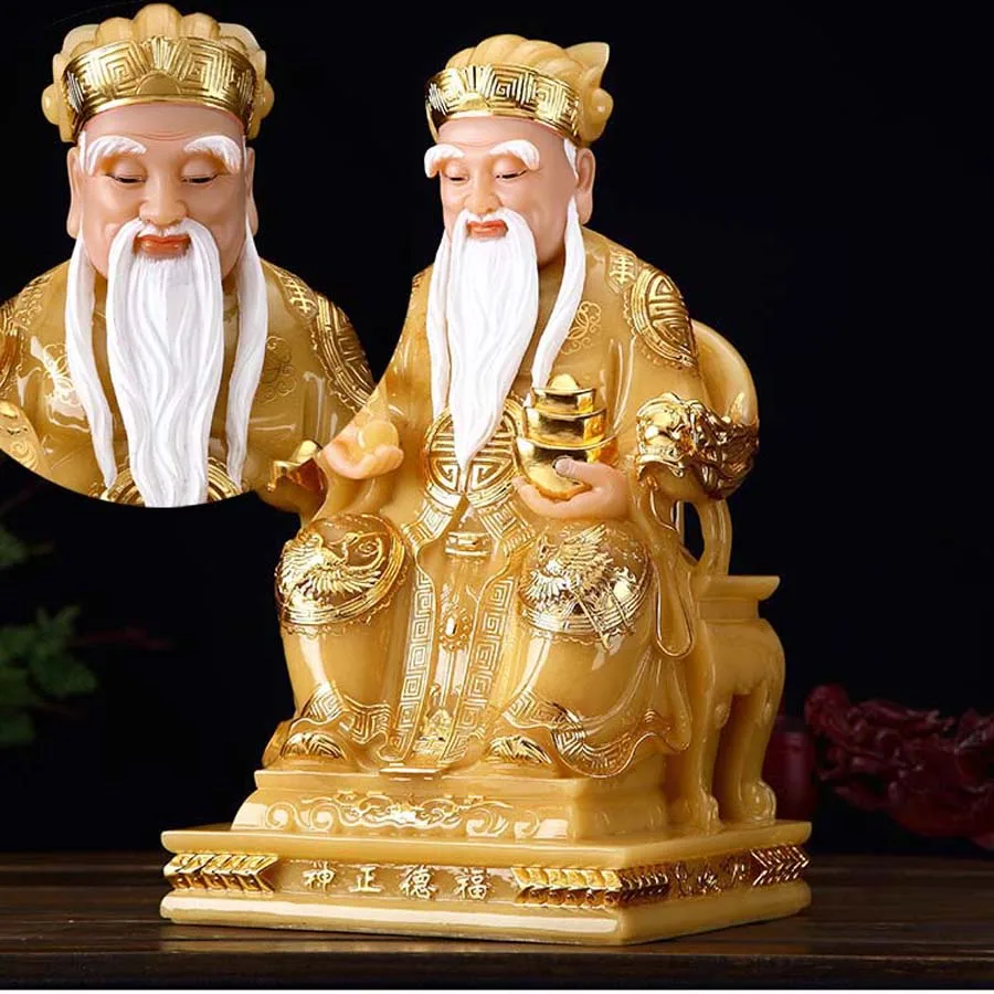 

High grade gilding jade BUDDHA figure HOME shop Bring wealth money luck God of CAI SHEN YE TU DI GONG statue