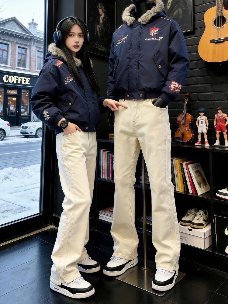 

American Retro Flared Jeans Men's Trendy Straight Leg Narrow Winter Pants Drapey High-End Feel Vibe Jeans Youth Wear