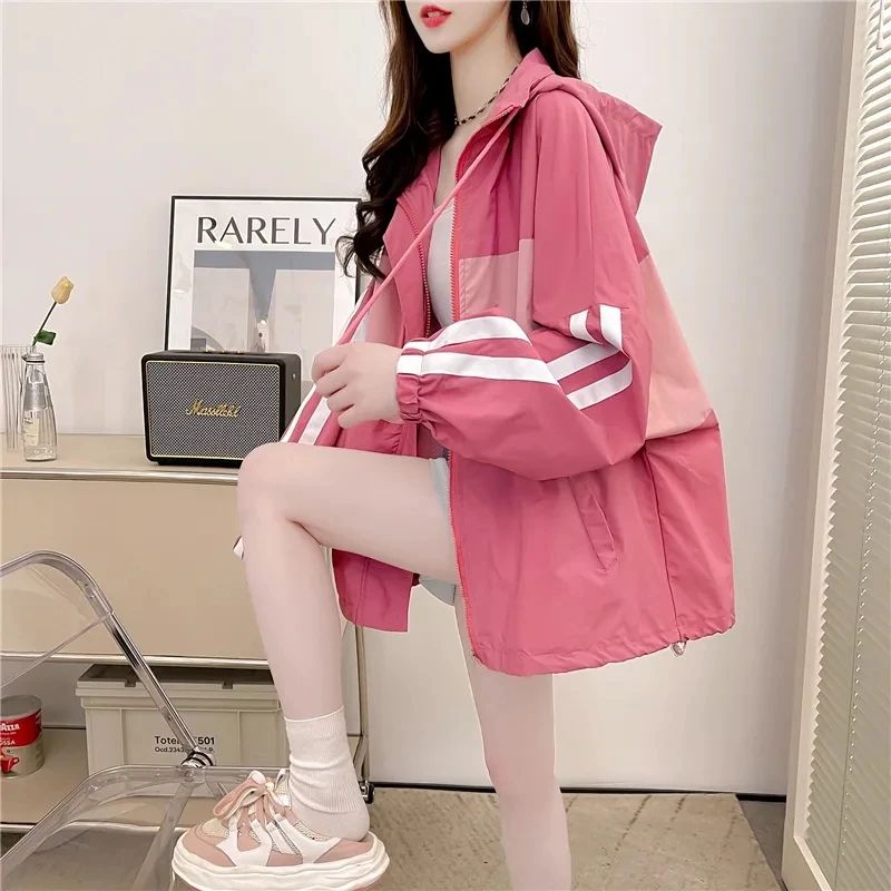 Design Sense Of Sunscreen Clothing Women's Summer Loose Thin Breathable Cardigan Hooded Sun-protective Clothing Coat.