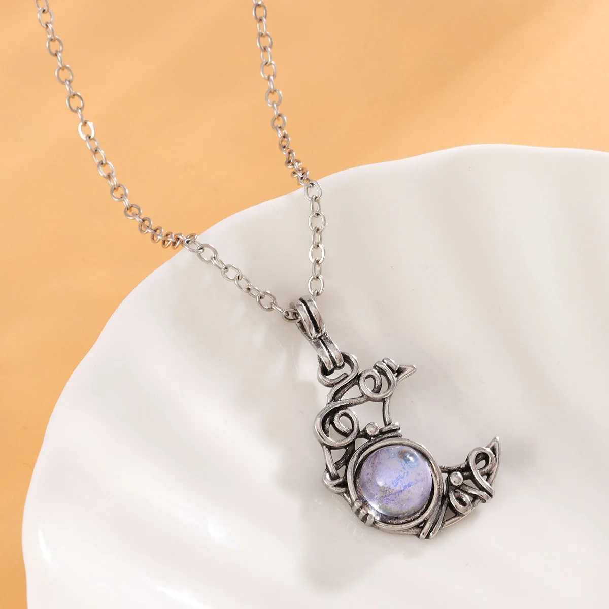 Vintage Niedliche Schwarze Kleine Katze Mond Anhänger Halskette für Frauen Teenager Gothic Mode Tier Mondstein Halsketten Schmuck Geschenke – Detail 6