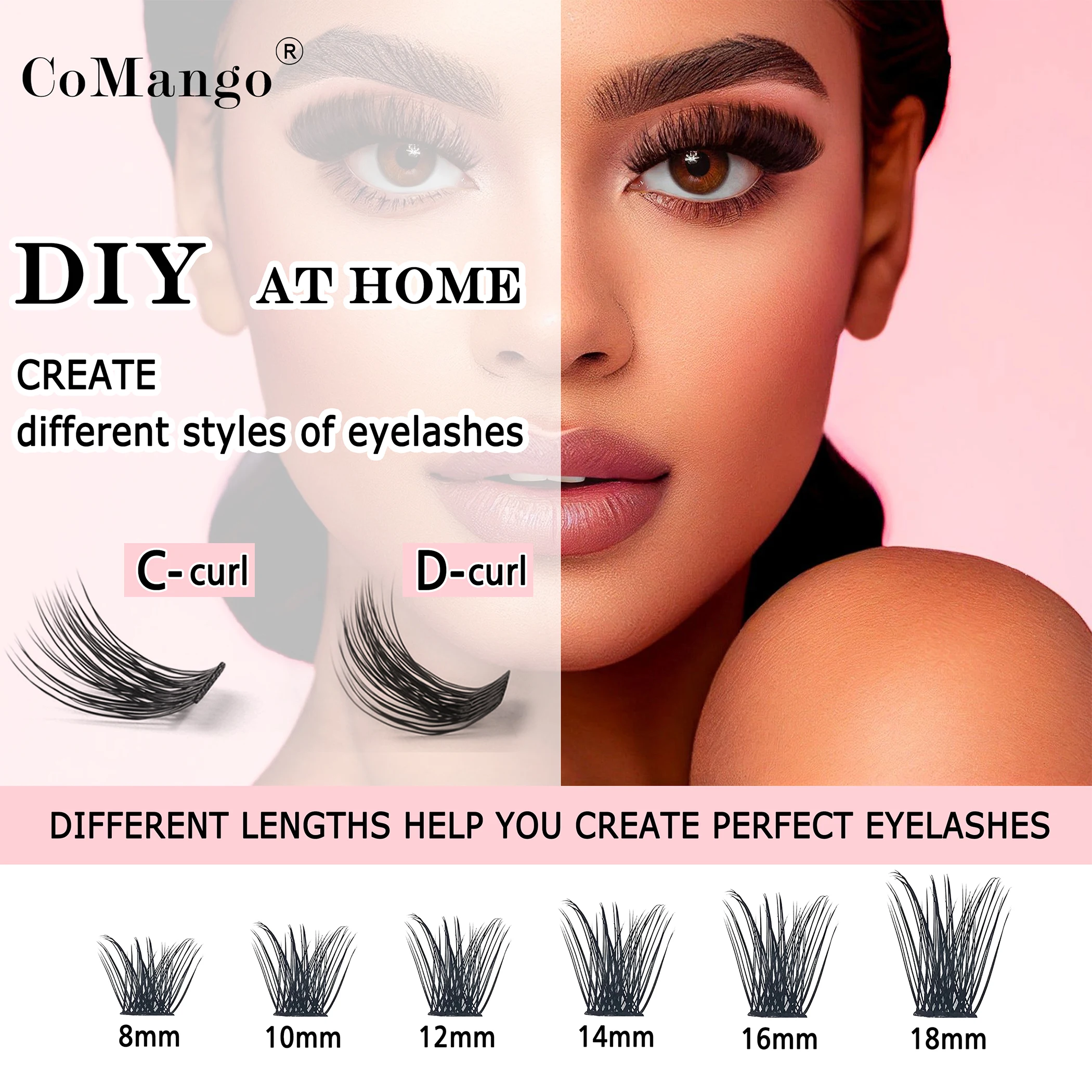 CoMango 144 Stück Wimperncluster C/D Curl 10/12/14/16/18 mm DIY Wimpernverlängerung Einzelwimperncluster DIY zu Hause – Detail 9