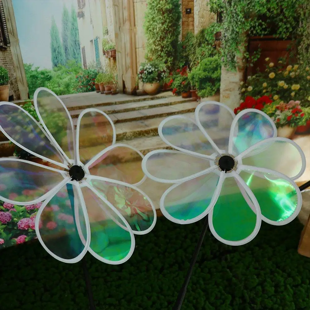 Transparent Eight Leaf Windmill Colorful Grounding Bird Repelling Windmill Reflective Color Changing Flower Wind Chime Party