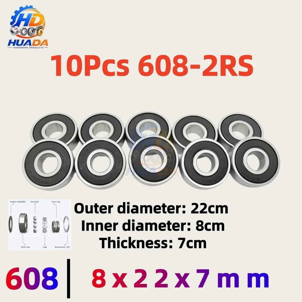 2/5/10/20/50/100Pcs  608-2RS 608zz 608-RS Double Shielded Miniature Deep Groove Skateboard Ball Bearings 8mm X 22mm X 7mm