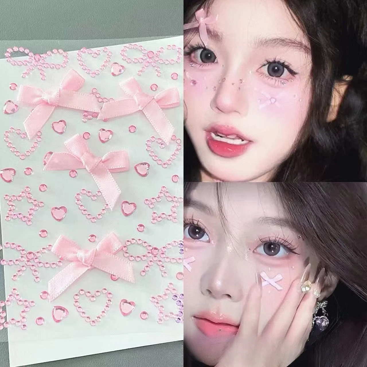 Heart-shaped Bow Stickers,3D Cutout Star Stage Makeup Acrylic Diamond Stickers ,Face Jewelry,Decorative Packaging Stickers