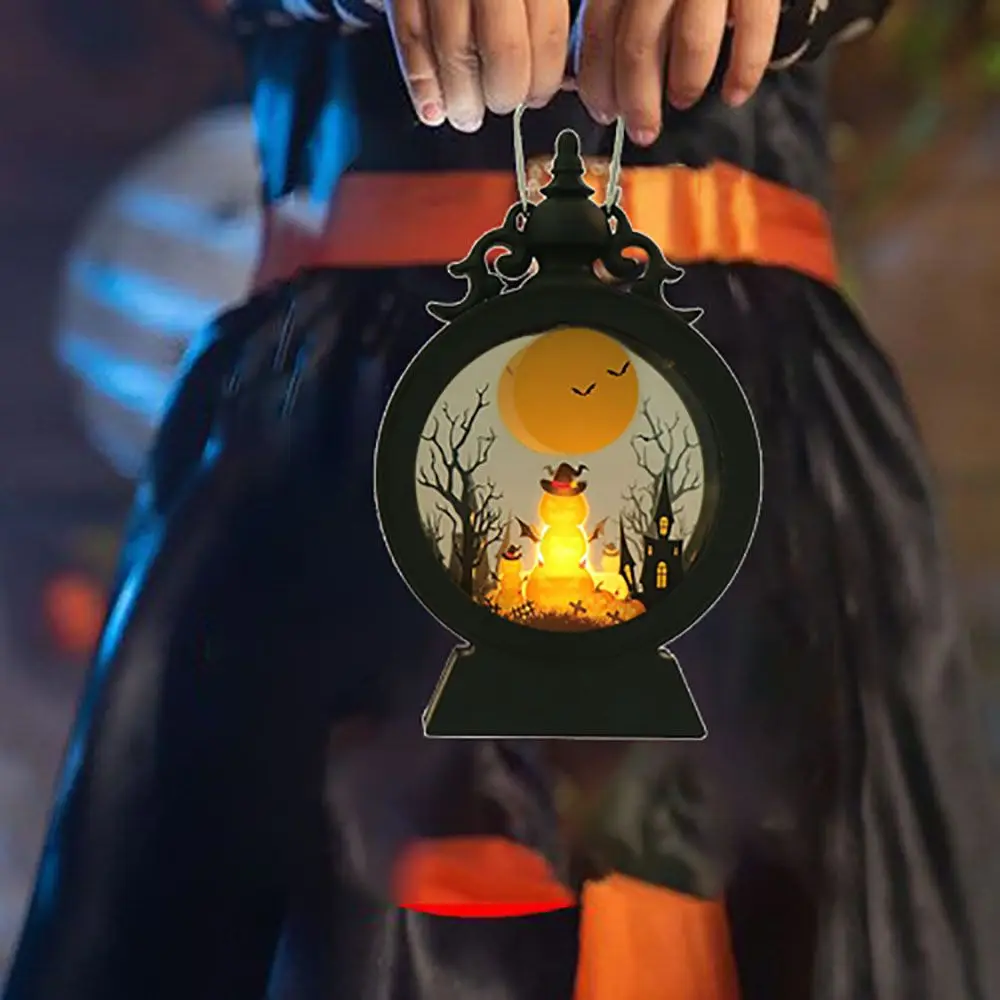 

Castle,Pumpkin,Witch Pattern LED Candle Lamp Small Wind Light Halloween Decor Vintage Lantern Halloween Party Layout