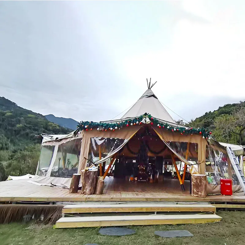 Tipi - Safari Tent Canvas Pyramid Picnic Large Glamping Tente For Restaurant