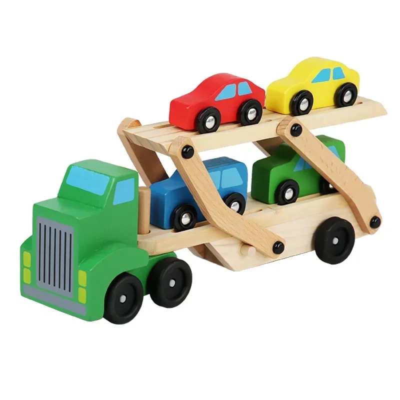 Building Blocks Wooden Double Layer Car Model Fall-resistant Color Cognitive Parent-child Interaction Toys Children Transporter