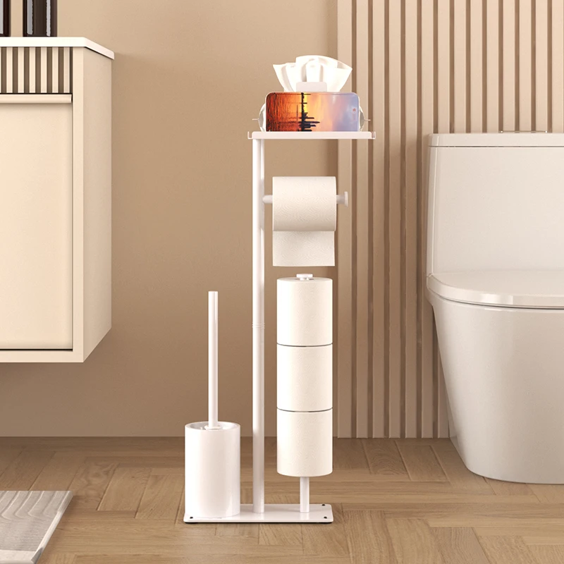 

Equipped with toilet brush storage tray, magnetic bracket, multifunctional vertical tissue floor standing toilet paper holder