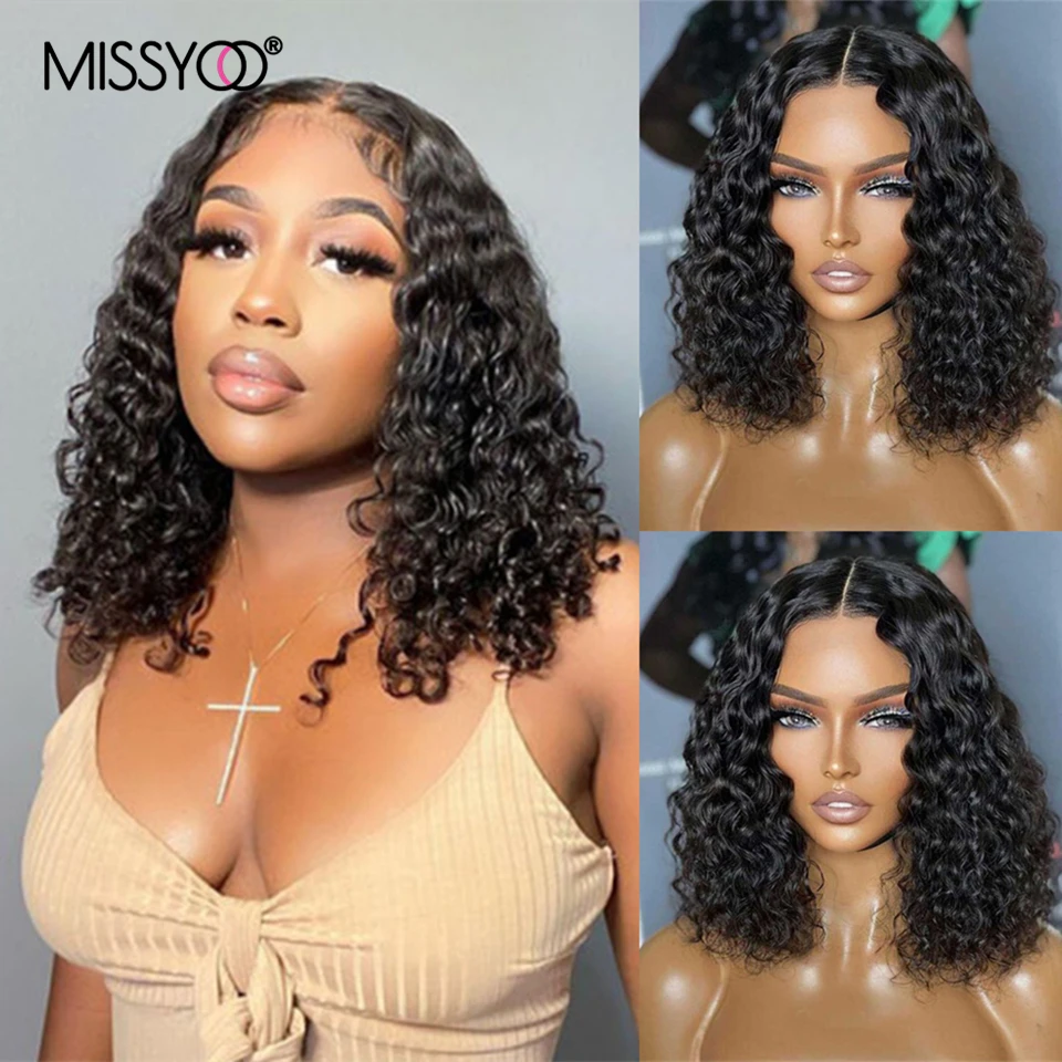 

Brazilian Deep Curly Short Bob 13x4 Lace Front Human Hair Wigs Pre Plucked Remy Hair Natural Hairline With Baby Hair Water Wave