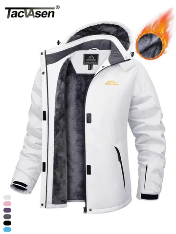 TACVASEN Winter Fleece Lined Hooded Parka Jacket Womens Ski Snowboard Warm Coats Waterproof 5 Zipper Pockets Windbreaker Outwear
