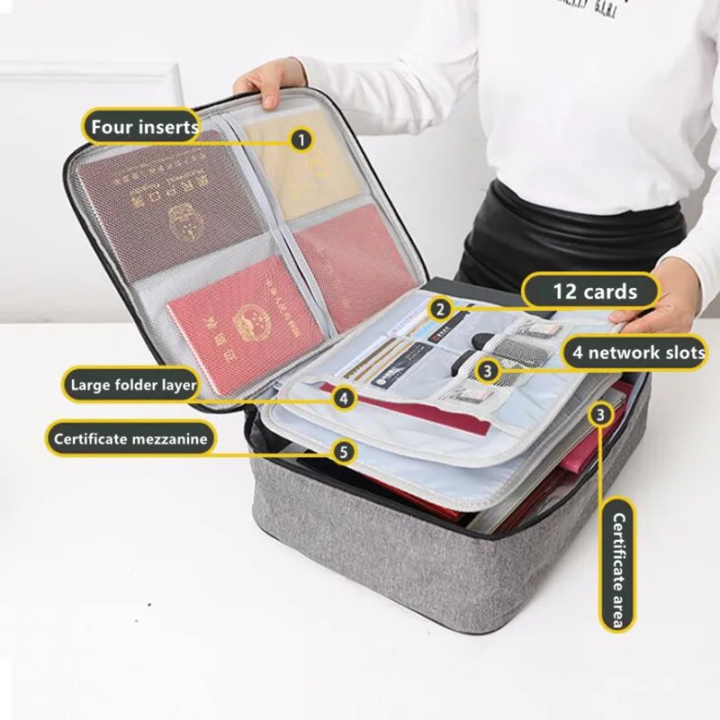 Bolsa de documentos de gran capacidad, organizador de tarjetas, Cartera de pasaporte de viaje, paquete de almacenamiento impermeable de negocios para hombres, artículos de accesorios para el hogar