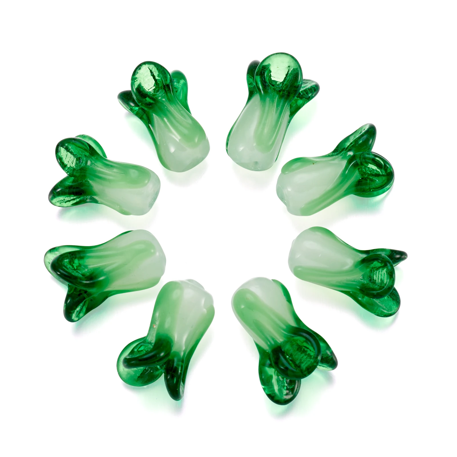 10Pcs Handmade Green Chinese Cabbage Vegetable Lampwork Beads Glass Loose Beads For DIY Bracelet Earrings Crafts Jewelry Making