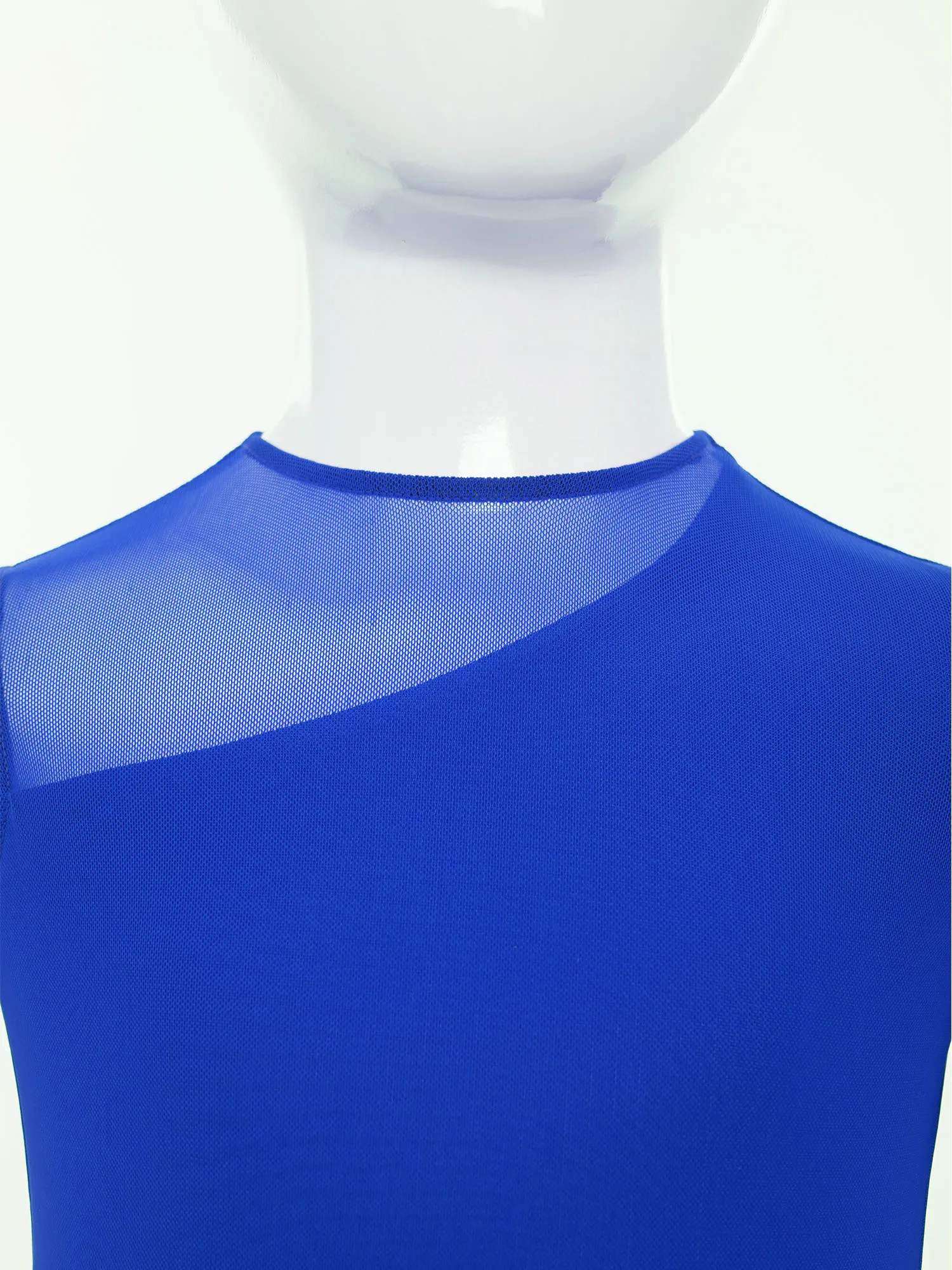 ชุดบัลเลต์เด็กผู้หญิง ชุดเต้นรำสมัยใหม่ ลีริคอล ชุดแสดง ชุดเดรสผ่าข้าง โชว์หลัง ผ้าซีทรู ทรงไม่สมมาตร