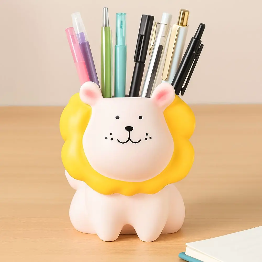 

Little Lion Cartoon Pen Holder Ornament Tabletop Storage Pencil Storage Box Multi-functional Cartoon Stationery Organizer