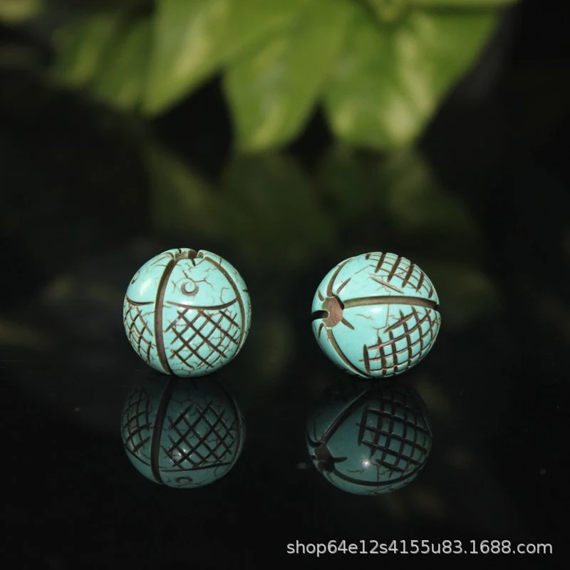 Antique-style old with enhanced turquoise double-fish round beads, accessories components, fashionable and versatile