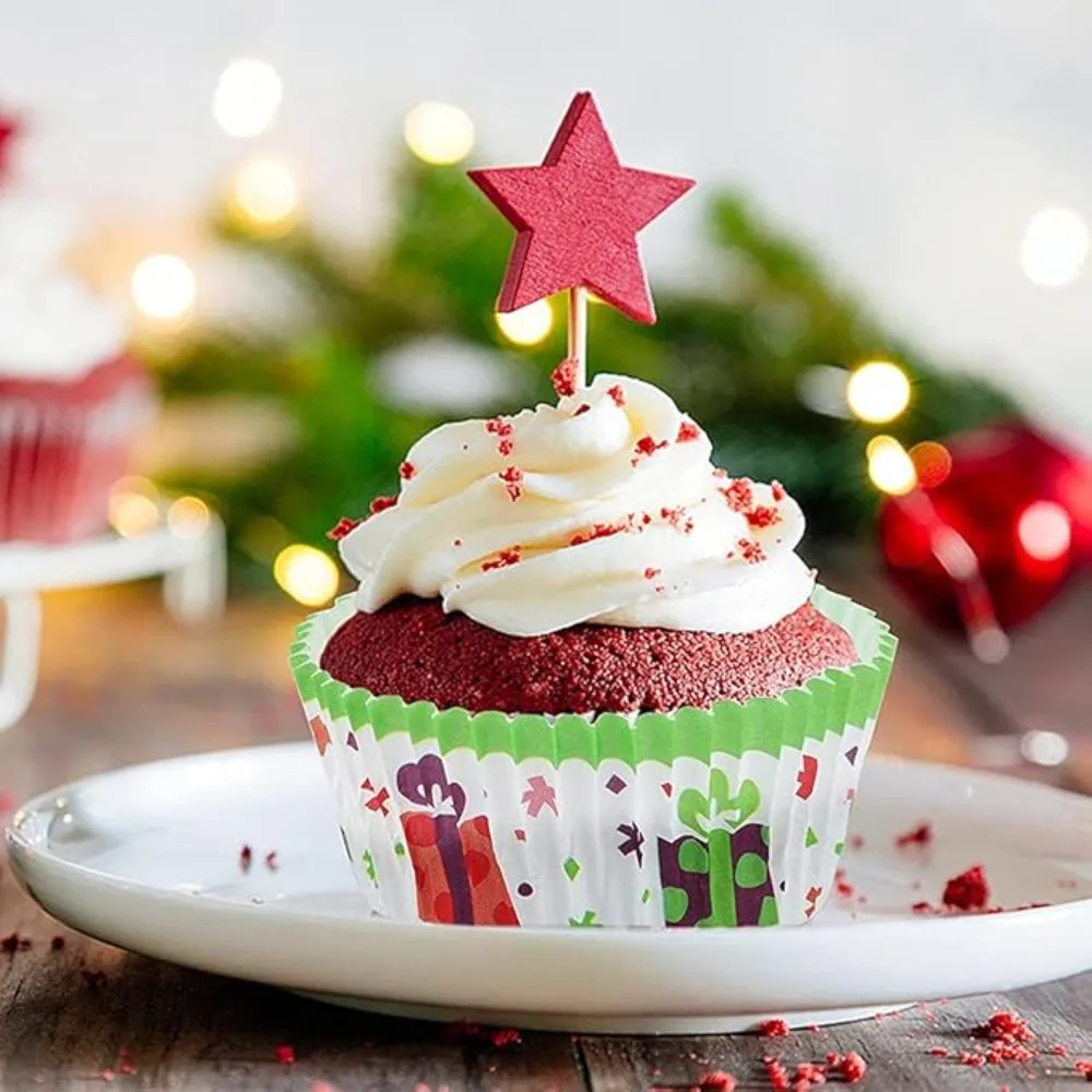 100Pcs Christmas Cupcake Paper Cups DIY Pudding Dessert Muffin Cupcake Liners Christmas Cake Mold Home Christmas Cake Decoration