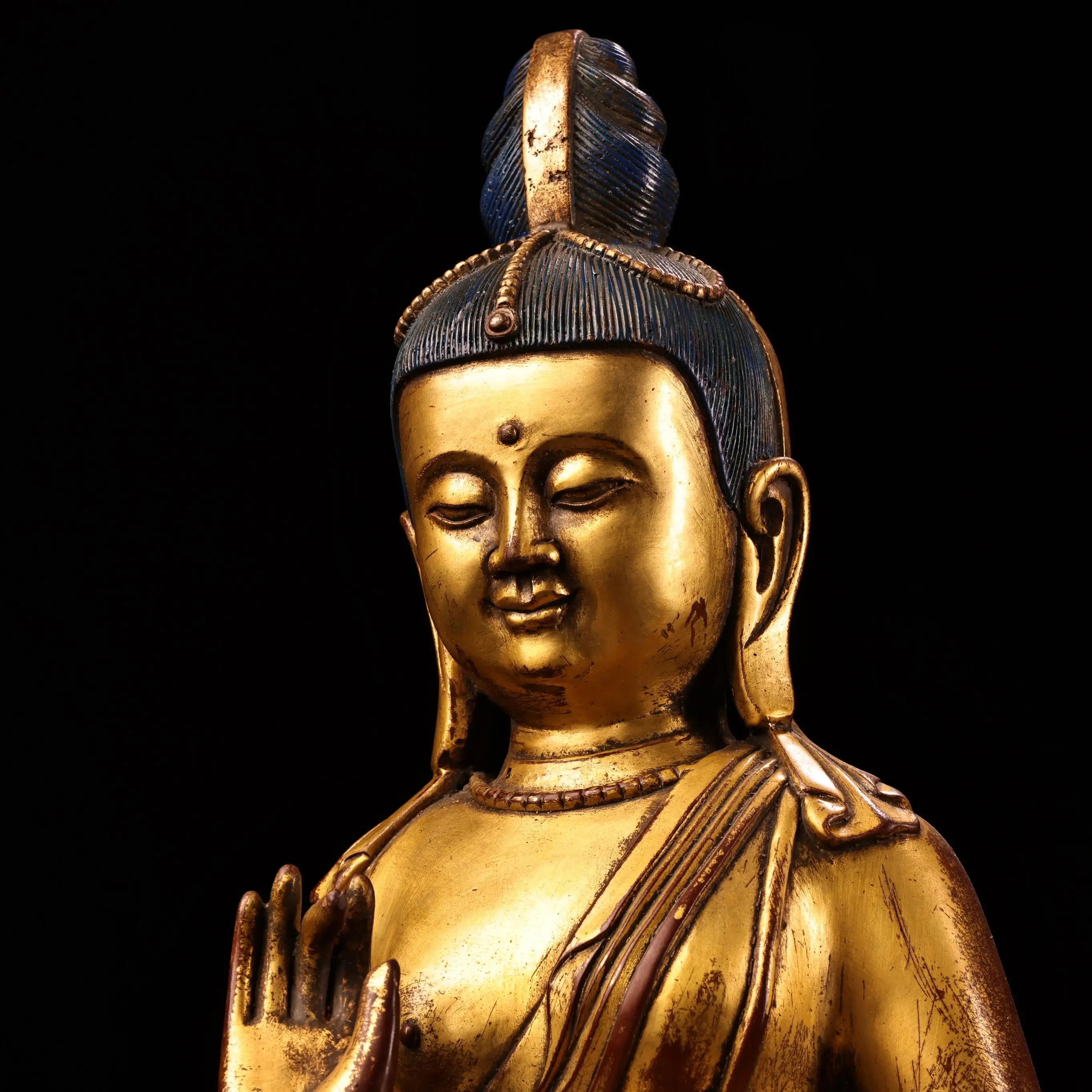 

19"Tibetan Temple Collection Old Purple Bronze Gilded High Relief Tara Guanyin Bodhisattva Sitting Buddha Worship Hall