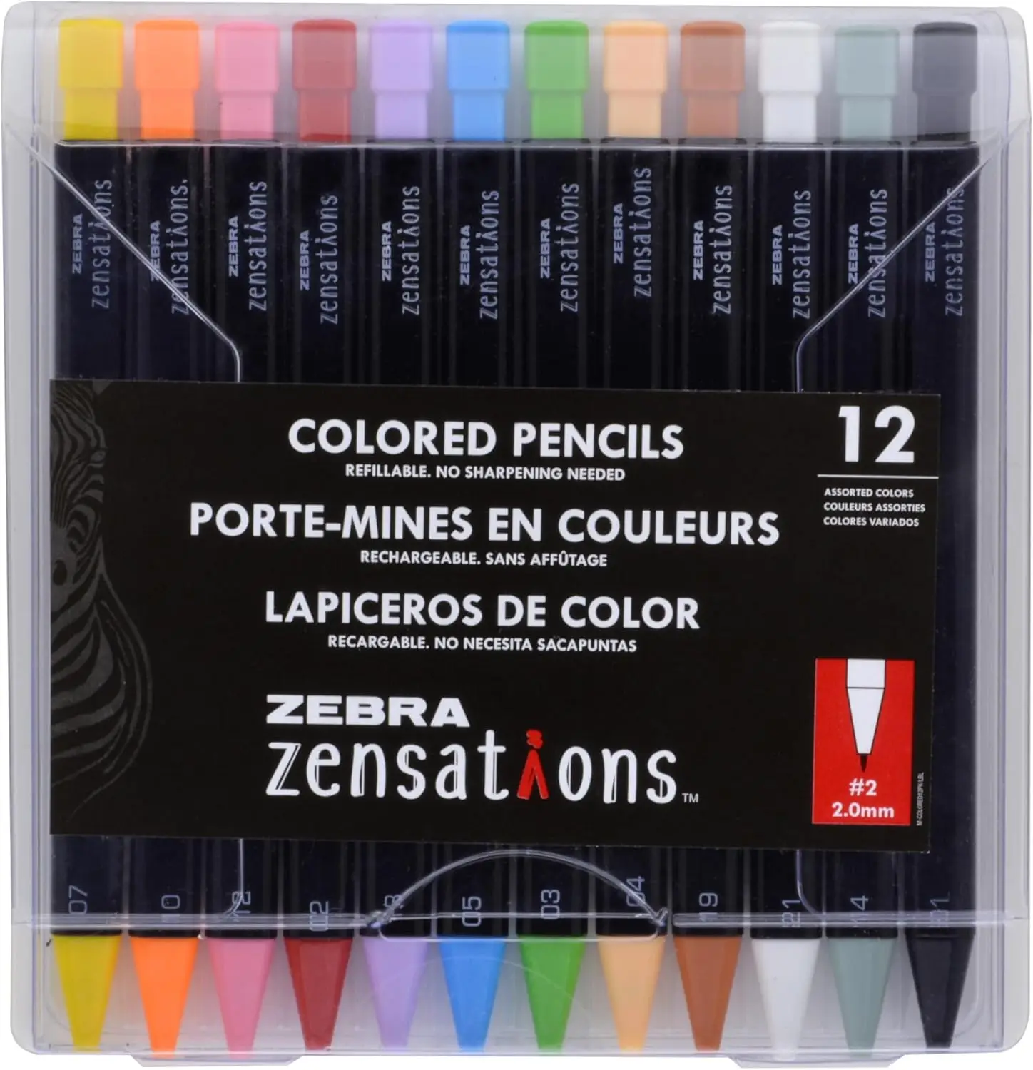 

Mechanical Colored Pencils, 12 Assorted Colors, 2.0mm Bold Lead, Refillable, Triangular Grip, No Sharpening Needed