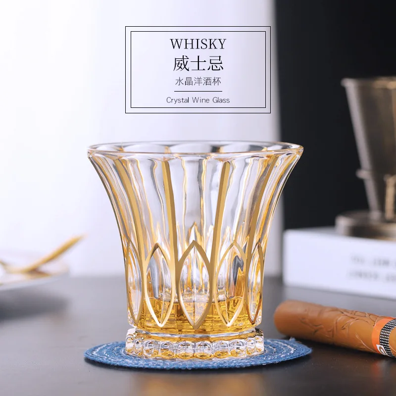 Gold Statue Hand-painted Crystal GlassWhiskey Glass,Household WaterCarved Juice Glass,Classical Vodka and ForeignWine Shot Glass 2