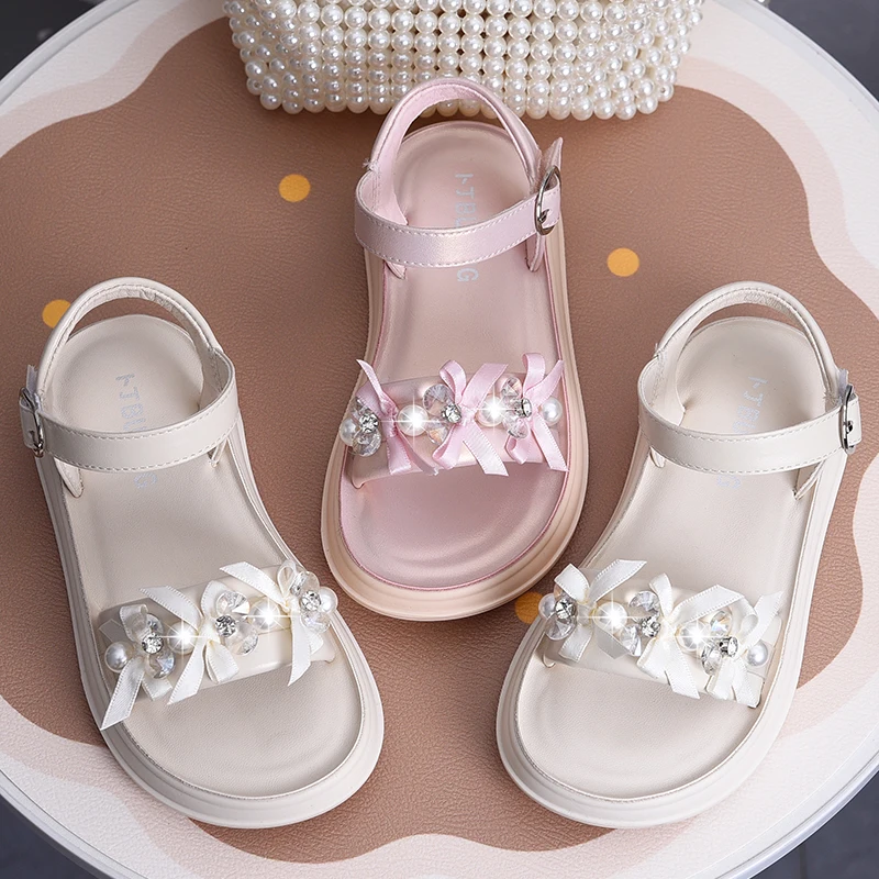 

Girls' sandals, open toed children's princess shoes, 2026 summer new lightweight soft soled children's shoes, fashionable pearl