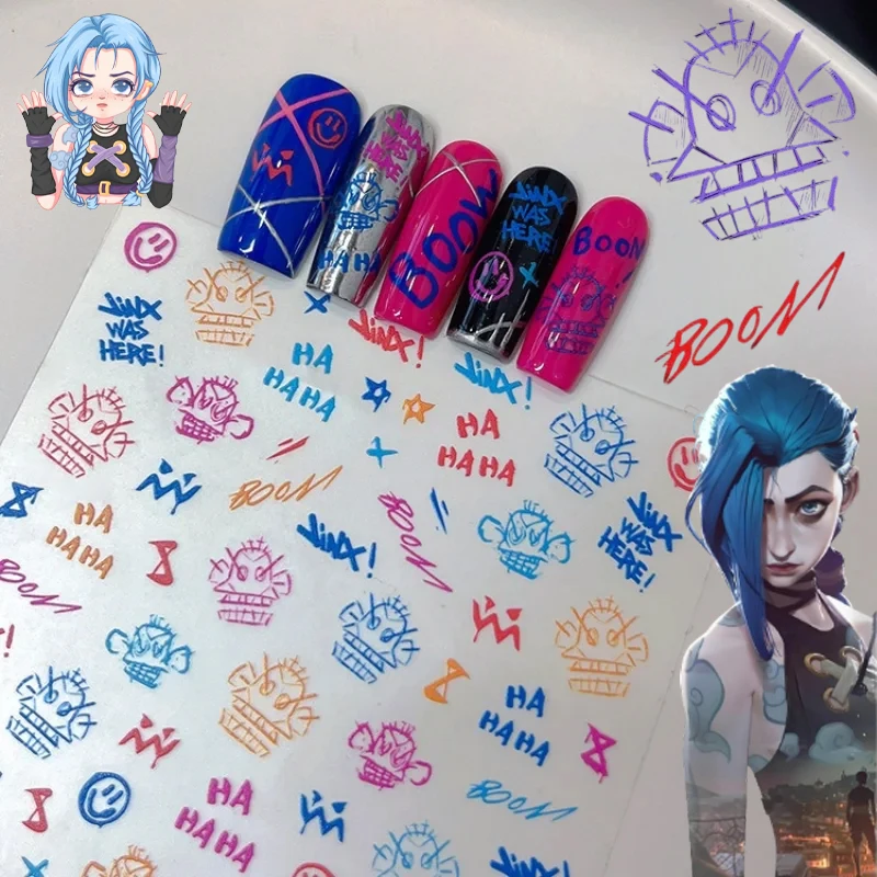 

Arcane Jinx Nail Art Sticker Self Adhesive Anime Graffiti Decals Nail Art Decoration Women DIY Manicure Accessories Decal Gift