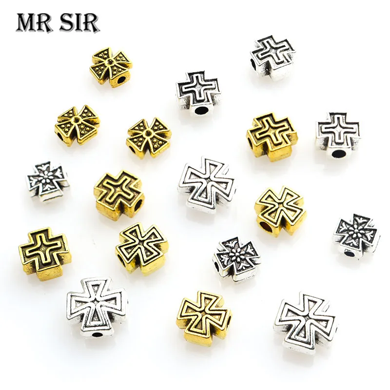 10/20pcs Cross Spacer Bead Charms Antique Silver/Gold Color Jesus Loose Beads For Jewelry Making Bracelets Accessories Wholesale