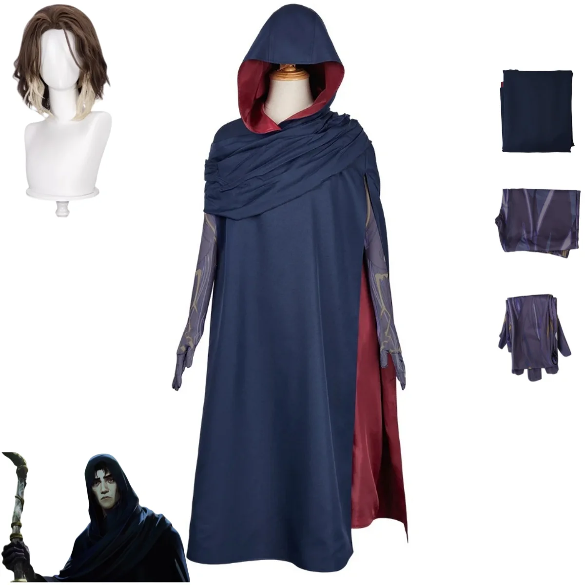 Game LOL Herald of The Arcane Viktor Cosplay Costume Machine Herald Hooded Cloak Robe Glove Pantyhose Wig Man Carnival Suit