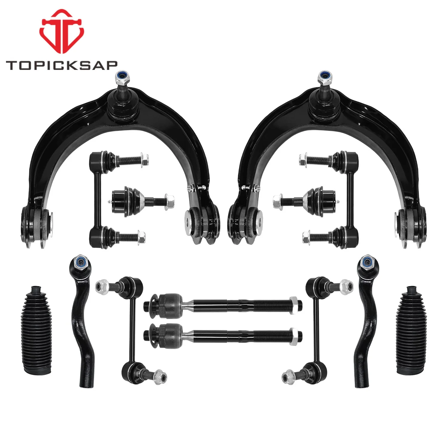

TOPICKSAP 14Pcs Front Upper Control Arm w/Ball Joint Sway Bar Tie Rod Link Boot for Dodge Durango 2011-2015 Jeep Grand Cherokee