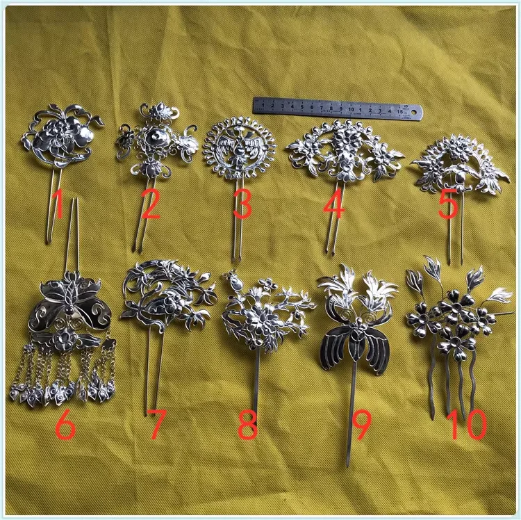 Hanfu Wedding Hair Jewelry Set Antique Traditional Wire Inlay Fully Handmade Head Accessory Miao Silver Phoenix Tiara for Movie