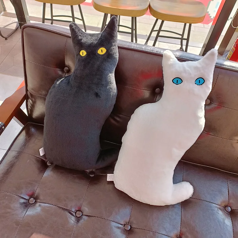 Nuovi stili fantastici bambole di peluche ripiene gatto bianco nero gatto realistico cuscino animale decorazioni per la casa