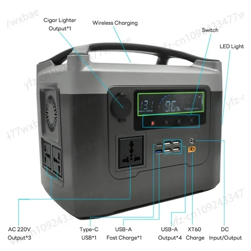 Car Energy Storage Power Supply 500W Outdoor Mobile Power Supply 220V Portable Solar Camping Bluetooth Speaker Emergency