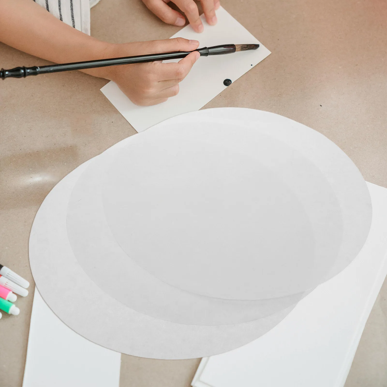 100Sheets Round Shape Xuan Paper Blank Rice Paper Lightweight for Ink Calligraphy Chinese Painting Watercolor Art
