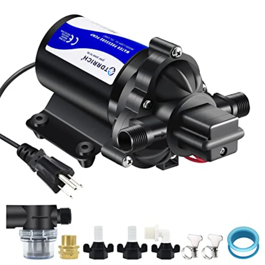 

110v Water Pressure Booster Transfer Pump with Power Plug, 4GMP 45PSI Self-Priming Diaphragm Pump for Boats, On Demand RV Water