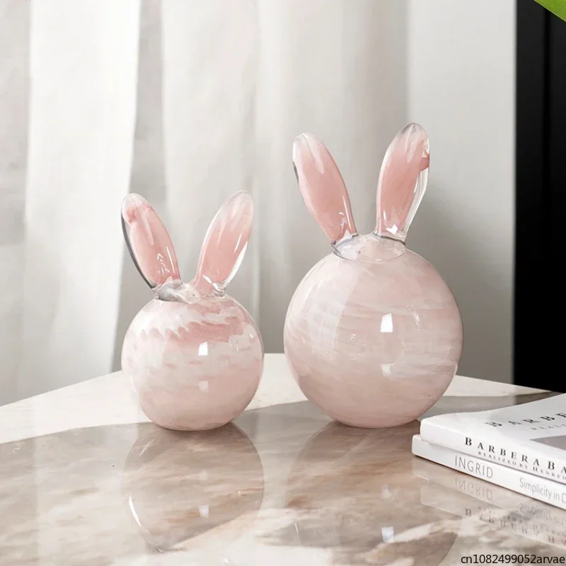 

Modern Simple Glazed Pink Jade Rabbit Ornaments Creative Living Room Study Bedroom Desktop Cute Rabbit Home Decoration Gifts