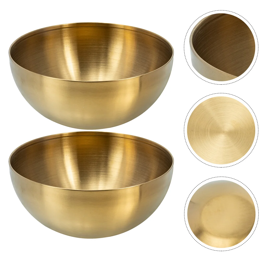

2 Pcs Golden Pasta Bowls Stainless Steel Salad Tableware Simple Lunch Containers for Adults